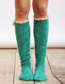 Fashion Green Lace Side Tube Pile Wool Socks
