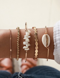 Fashion Gold Shell Gravel Gold Beads Water Ripple Alloy Bracelet Five-piece