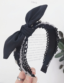 Fashion Black Denim With Diamond Bow Wide-brimmed Headband