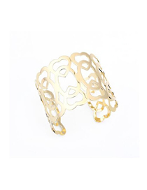 Fashion Gold Carved Flower Big Open Bracelet