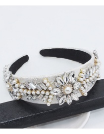 Fashion White Full Diamond Pearl Leaf Geometric Headband