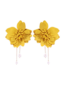 Fashion Ginger Yellow Alloy Cloth Flower Pearl Earrings