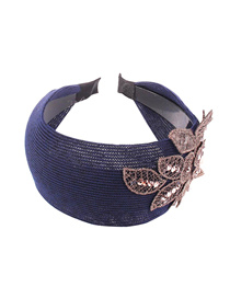 Fashion Navy Blue Mesh Embroidery And Diamond Flower Headband