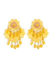Fashion Yellow Alloy Non-woven Resin Beads Tassel Earrings