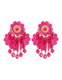 Fashion Rose Red Alloy Non-woven Resin Beads Tassel Earrings
