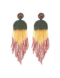 Fashion Green Alloy Rice Beads Tassel Earrings