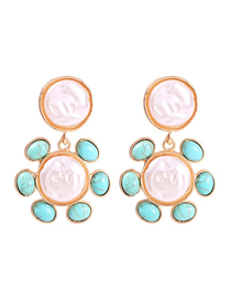 Fashion Blue Alloy Resin Pearl Flower Earrings