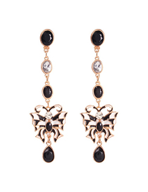 Fashion Black Alloy Diamond Butterfly Stud Earrings