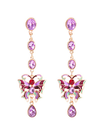 Fashion Purple Alloy Diamond Butterfly Stud Earrings