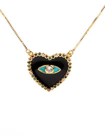 Fashion Black Eye Micro-inlaid Colored Diamond Drop Oil Love Necklace