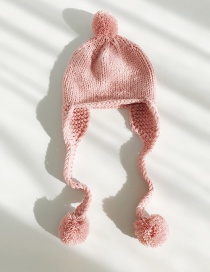 Fashion Ball Earmuffs Pink Braided Wool Cap (children)