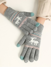 Fashion Gray Fawn Christmas Plus Velvet Knitted Wool Touch Screen Gloves