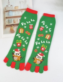 Fashion Owl Green Christmas Five-finger Socks In Stockings