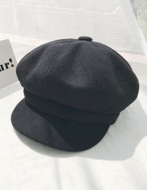 Fashion Solid Color Octagonal Cap Black Woolen Beret