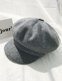 Fashion Solid Color Octagonal Hat Gray Woolen Beret