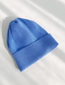 Fashion Light Board Thick Blue Double Cuff Knitted Sweater Cap