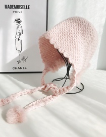 Fashion Rabbit Fur Hat Pink Woven Wool Ball Laced Wool Cap