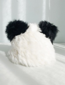 Fashion Rabbit Fur Panda Hat White Hat Black Ear Cat Ear Knit Wool Cap