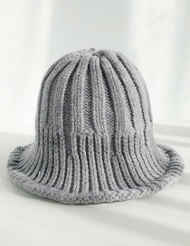 Fashion Thick Vertical Strip Dark Gray Knitted Wool Foldable Striped Stretch Fisherman Hat