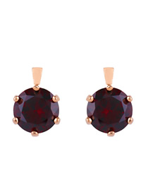 Fashion Wine Red Zircon-encrusted Geometric Round Earrings