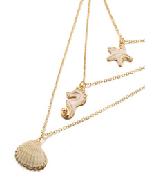 Fashion White Seahorse Shell Starfish Multilayer Necklace