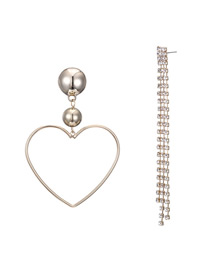 Fashion Gold Heart-shaped Asymmetric Copper Metal Earrings