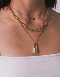 Fashion Gold Thick Chain Multi-layer Geometric Lock Love Necklace