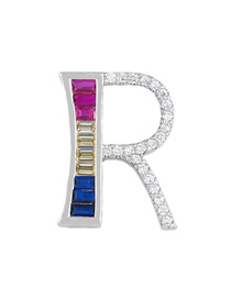 Fashion Silver R English Alphabet Set With Zircon Necklace