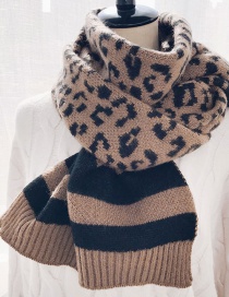 Fashion Leopard Light Coffee Wool Knit Scarf Shawl Dual Purpose
