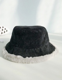 Fashion Corduroy Black Imitation Rabbit Fur Stitching Flat Top Children's Big Pot Cap