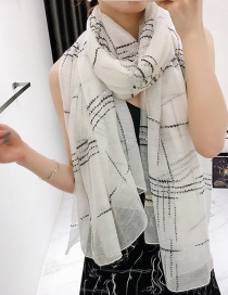 White Large Plaid Silk And Wool-blend Scarf Shawl