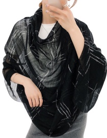 Black Large Plaid Silk And Wool-blend Scarf Shawl