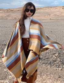 Color Striped Imitation Cashmere Shawl Cloak