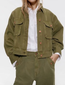 Army Green Pocket Short Lapels Jacket