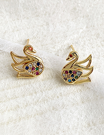 Gold Copper Inlaid Zircon Swan Earrings
