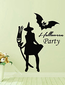 Fashion Multicolor Kst-39 Halloween Witch Bat Environmentally Removable Wall Sticker