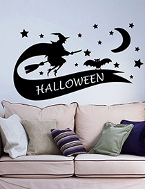 Fashion Multicolor Kst-51 Halloween Witch Broom Green Wall Sticker