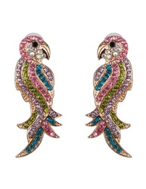 Fashion Pink Electroplated Crystal Diamond Bird Earrings
