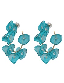 Fashion Blue Chiffon Flower Contrast Stud Earrings