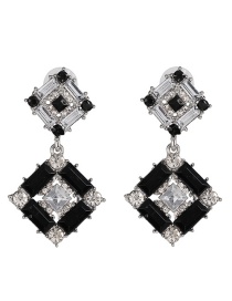Fashion Black + White Full Diamond Square Geometric Diamond Earrings