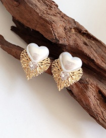 Fashion Gold  Silver Needle Heart-shaped Pearl Stud Earrings