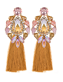 Fashion Champagne + Ginger Alloy Studded Long Tassel Earrings