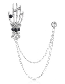 Fashion Silver Alloy Diamond Studded Ghost Hand Brooch