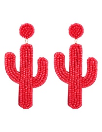 Fashion Red Rice Bead Cactus Earrings
