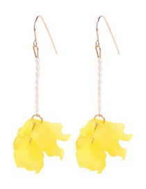 Fashion Yellow Pearl Beaded Resin Petal Earrings