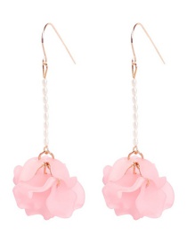 Fashion Pink Pearl Beaded Resin Petal Earrings