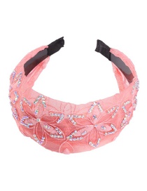 Fashion Naked Pink Online Diamond Flower Embroidery Headband