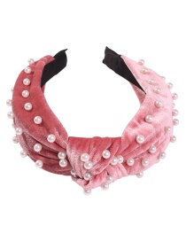 Fashion Pink Gold Velvet Nail Pearl Knotted Headband