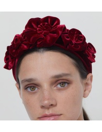 Fashion Red Gold Velvet Three Rose Headband