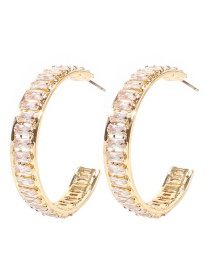 Fashion Golden White Diamond Copper Inlaid Zircon C-shaped Earrings